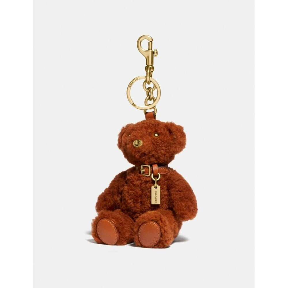 Coach Curly GINGER Gingy Shearling and Leather Teddy Bear Bag Charm  ~V/RARE
